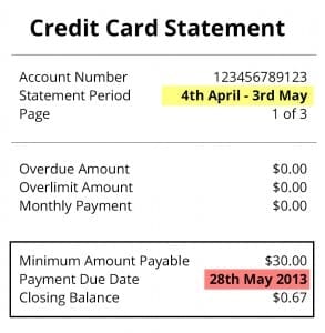 credit card statement screenshot