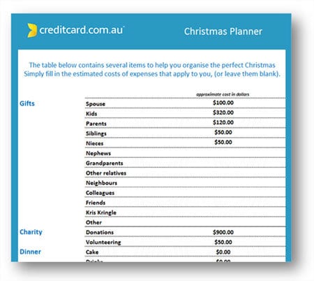 christmas budgeting calculator compare at creditcard com au