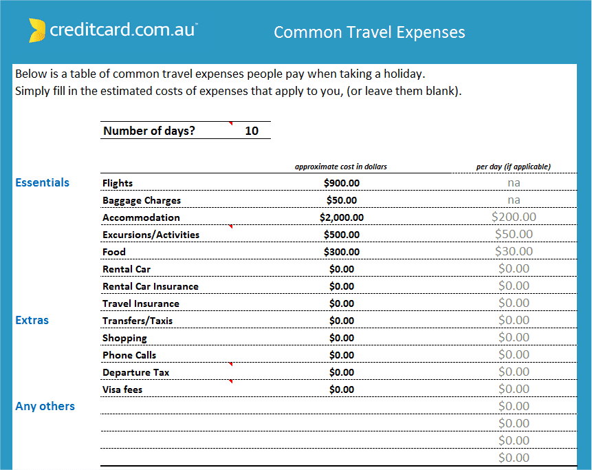 Travel Expenses Screenshot of travel calculator
