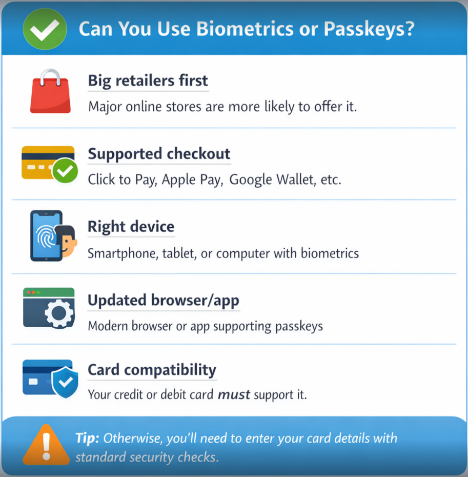 online shopping cards, biometrics, passkeys